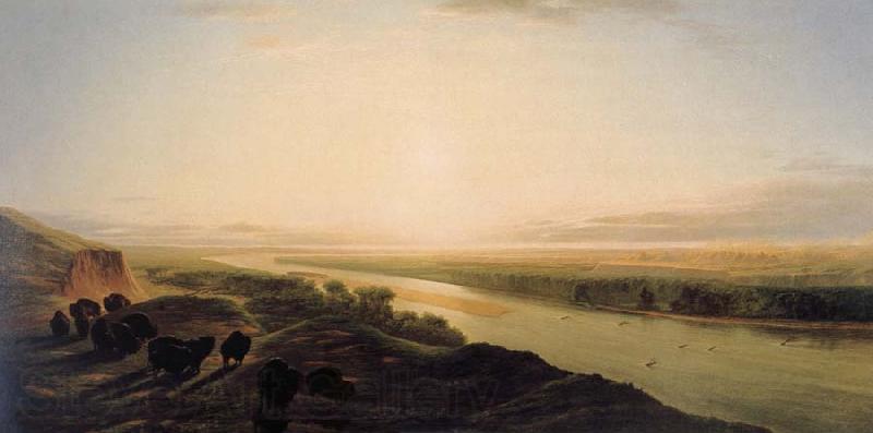 Jean-Baptiste Deshays A Herd of Bison Crossing the Missouri River Norge oil painting art